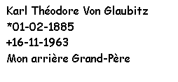 Zone de Texte: Karl Thodore Von Glaubitz
*01-02-1885 
+16-11-1963
Mon arrire Grand-Pre
